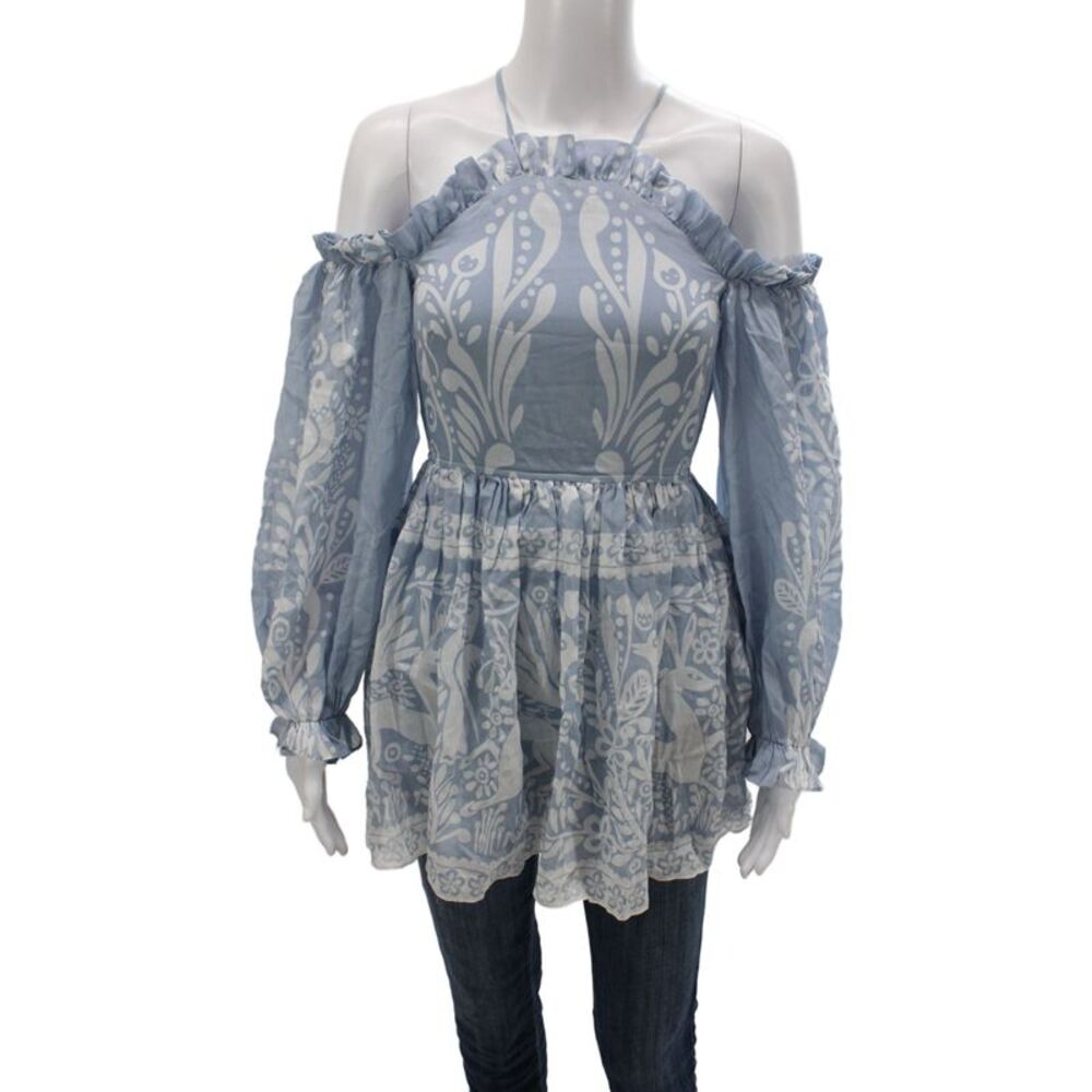 Alice McCall Women Halter Floral Mini Blouse Long Sleeve Blue Size 0